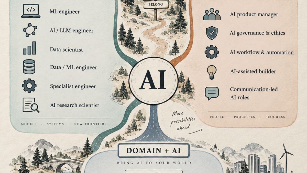 Map of artificial intelligence career paths from technical to AI-adjacent roles
