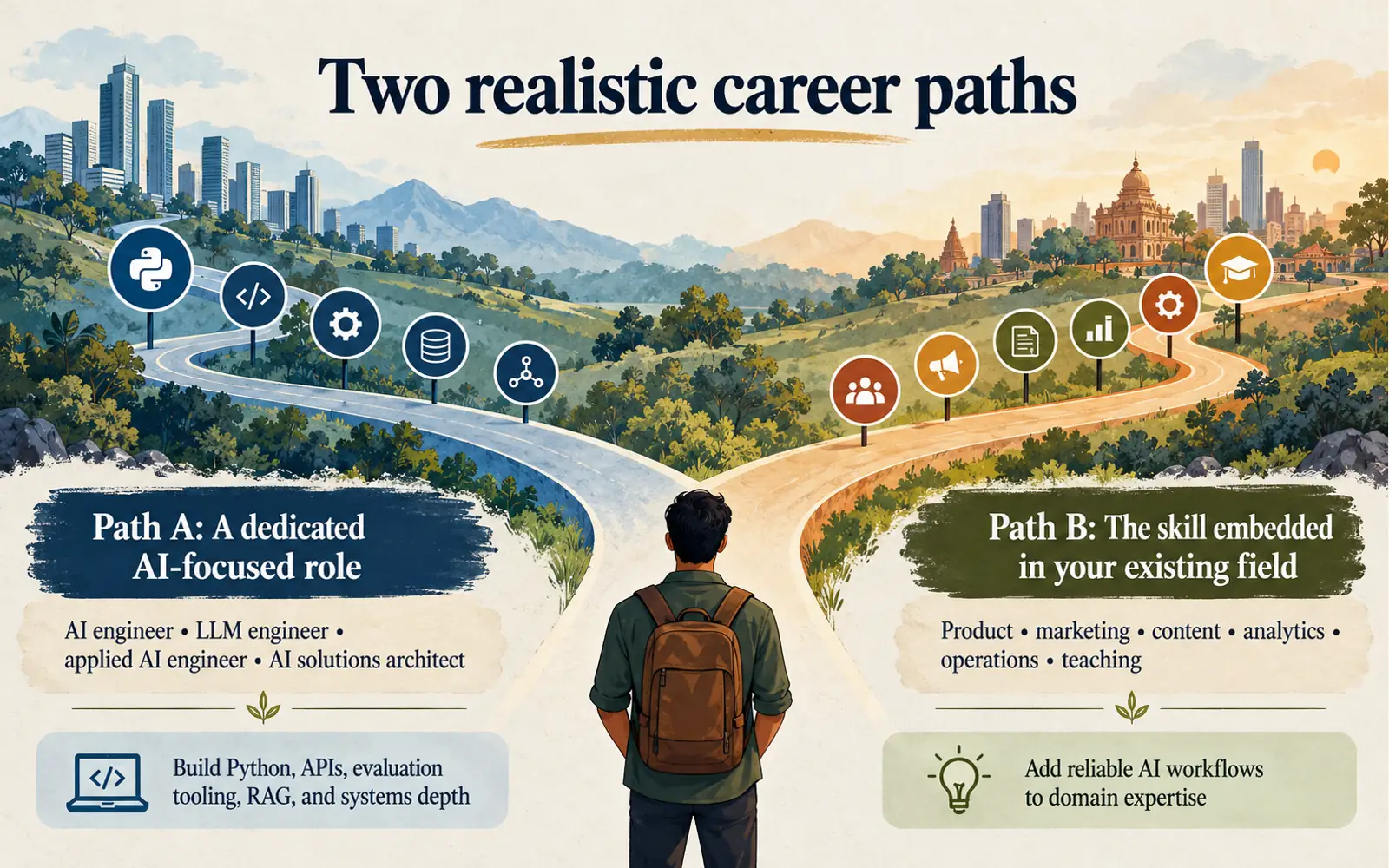 Two career paths for prompt engineering: a dedicated AI-focused role or prompt skill embedded in an existing field