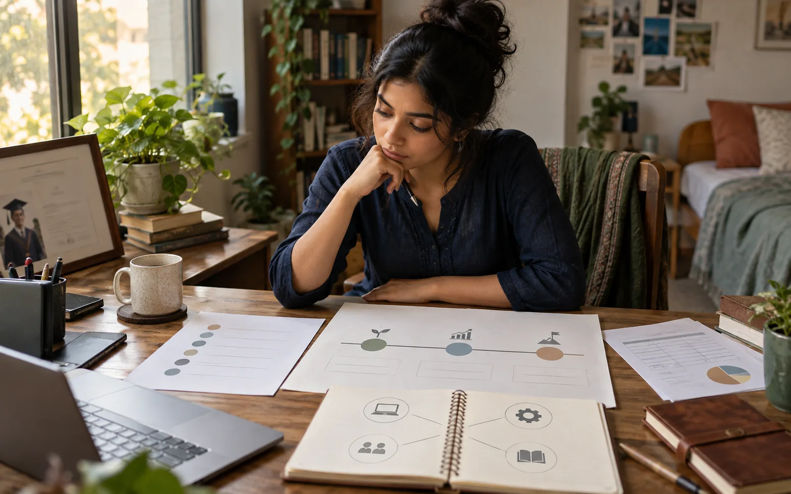 Indian graduate comparing a role direction, skill portfolio, budget, and flexible career timeline