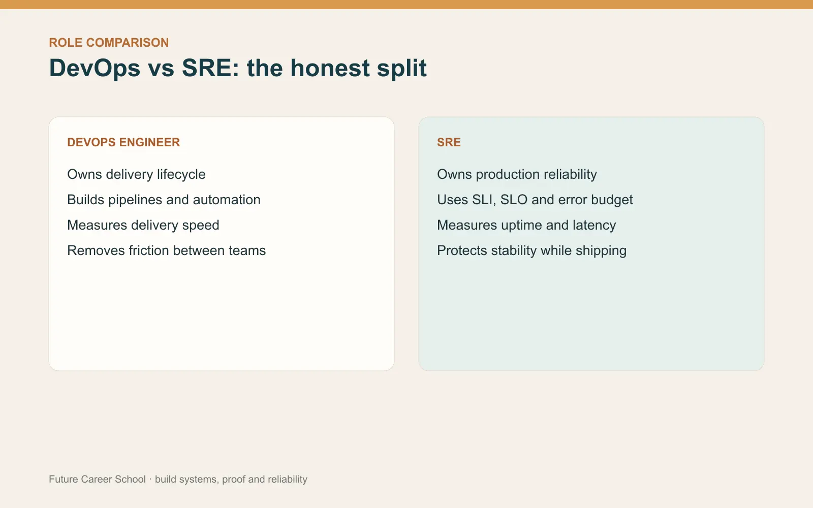 Comparison of DevOps engineer delivery ownership with SRE production reliability ownership