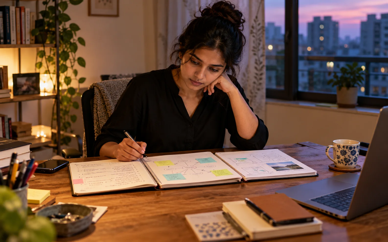 Indian professional comparing transferable skills and a small next-role project Indian professional comparing transferable skills and a small next-role project