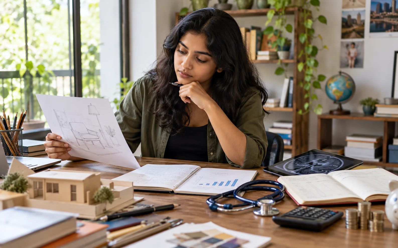 Indian student comparing the real work behind several career options