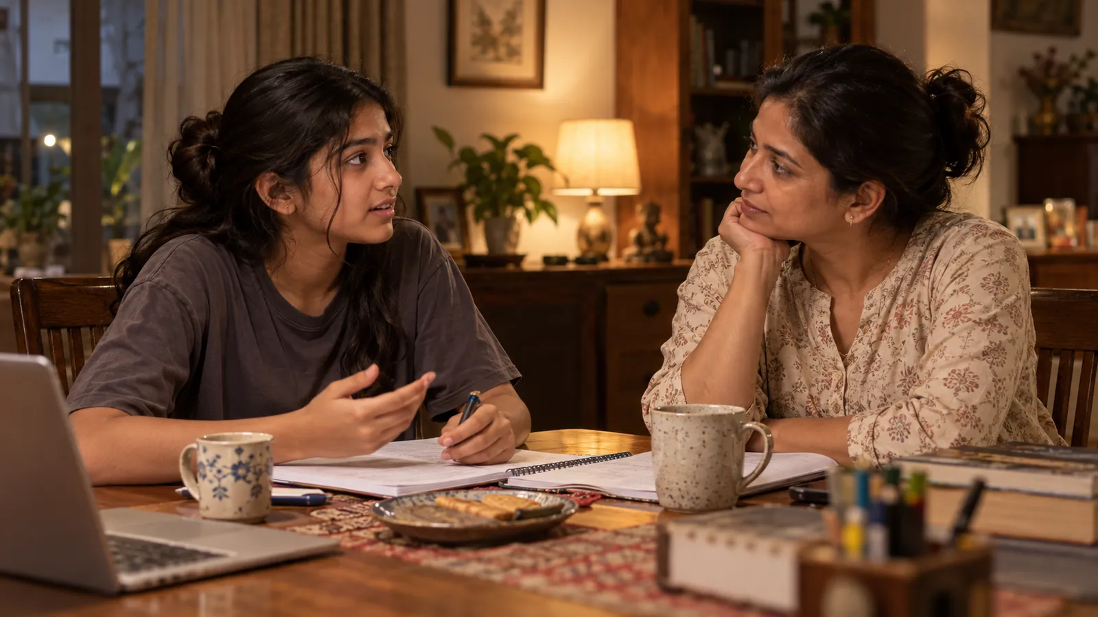 Indian parent and teenager having a calm career conversation