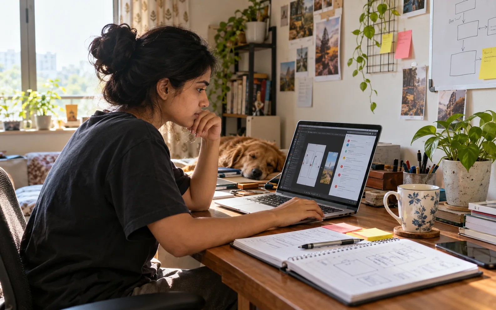 Indian learner practising a high-value skill on a real problem with a draft artifact