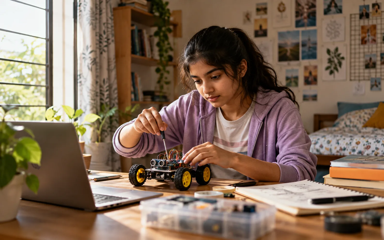 Indian school student trying a small project before choosing a stream