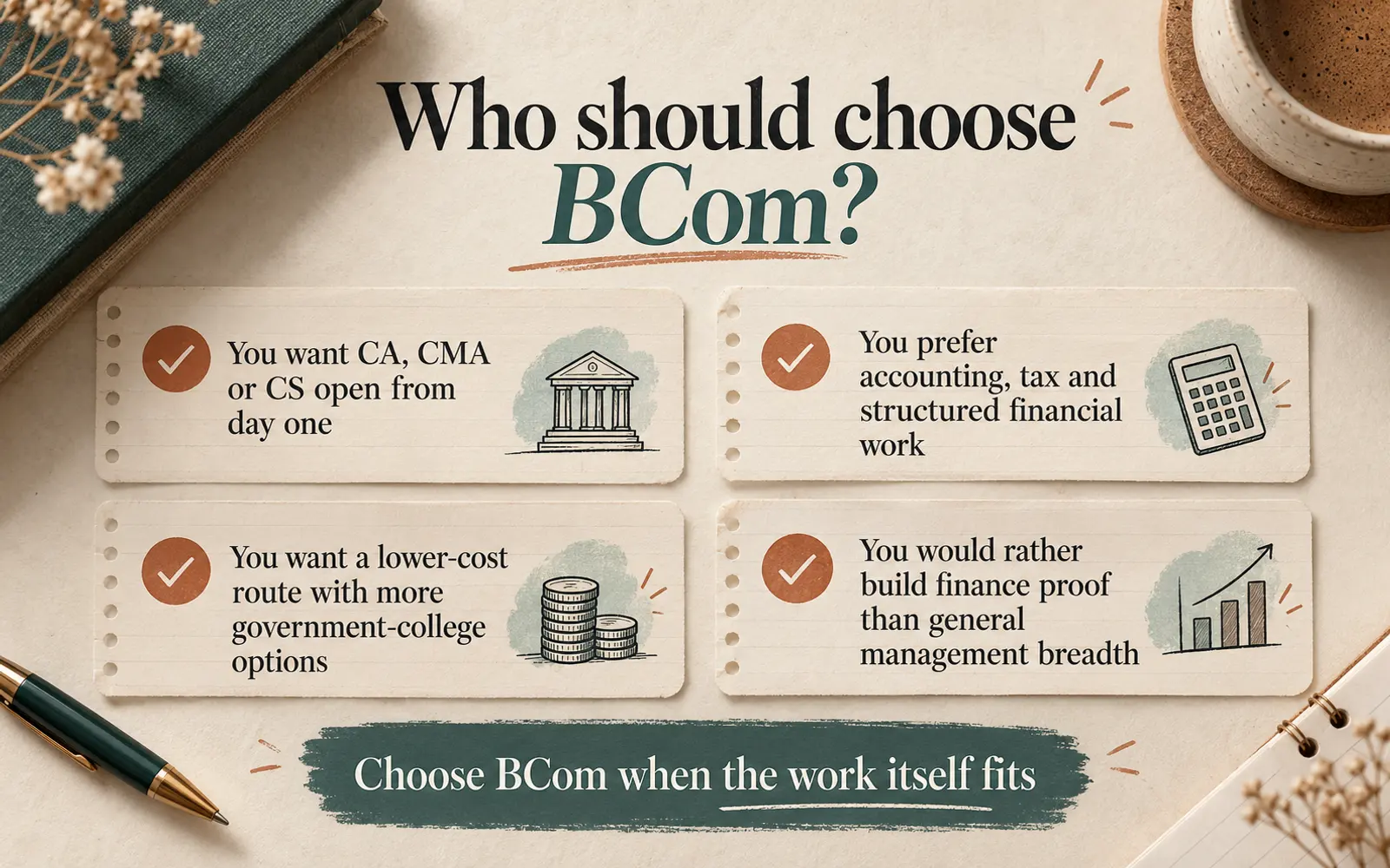 Checklist of four situations in which a student may be a good fit for BCom