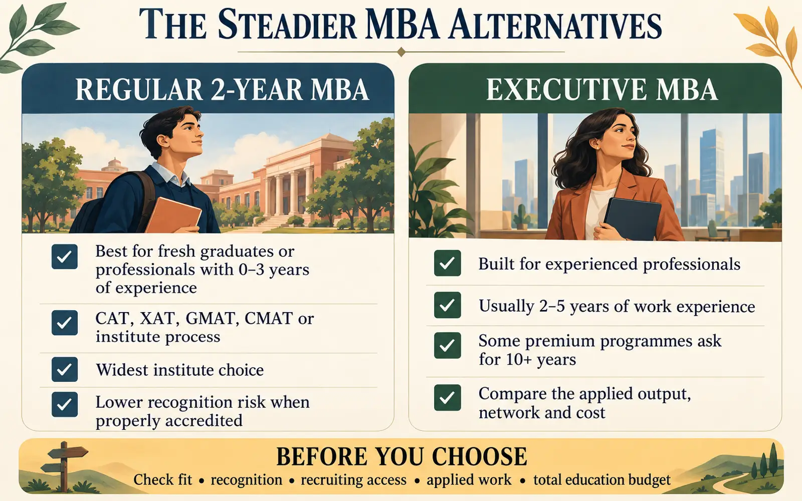 Self-assessment comparison of regular MBA and Executive MBA alternatives