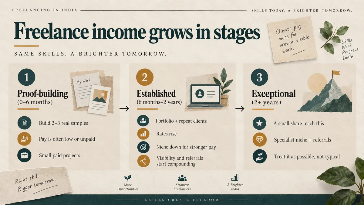 Freelance income progression from first projects to experienced work Freelance income progression from first projects to experienced work