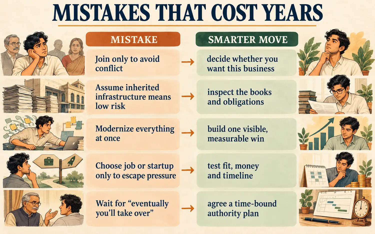 Mistakes versus smarter moves for family business, job and startup decisions
