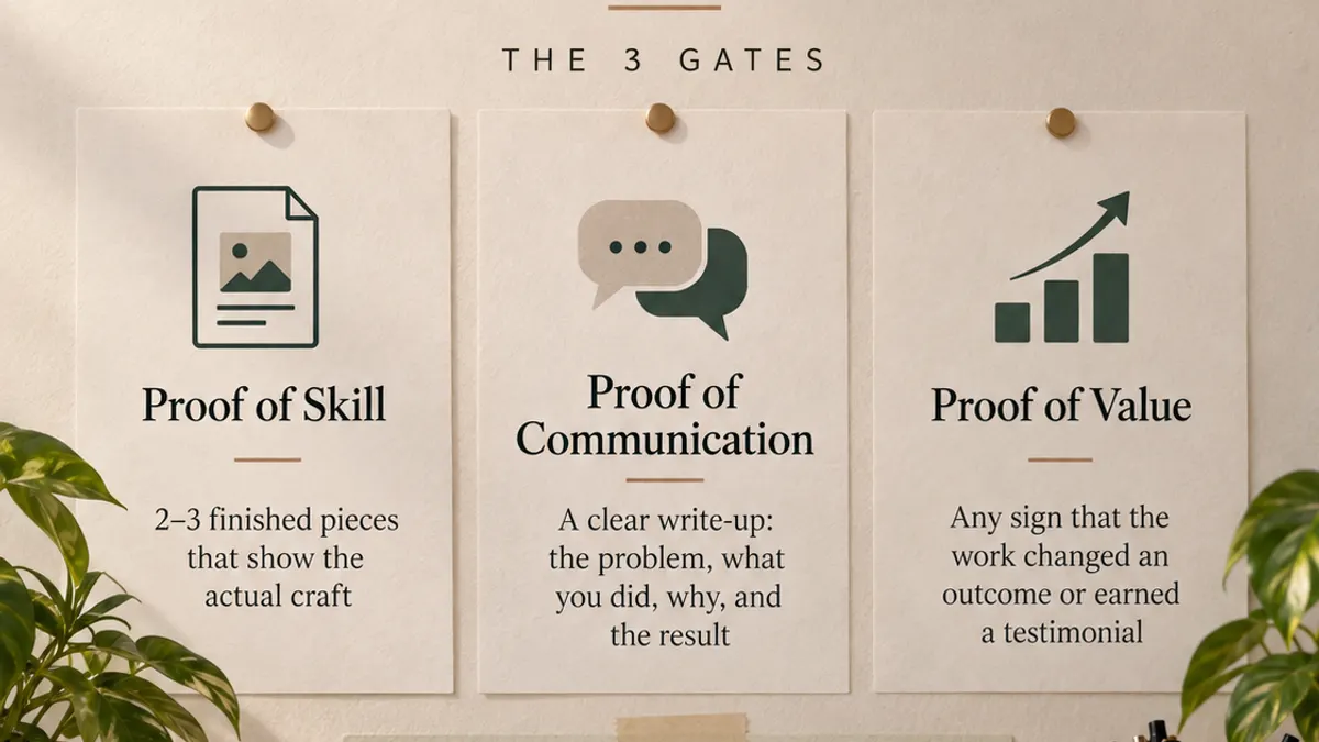 Three proof gates for building a freelance portfolio