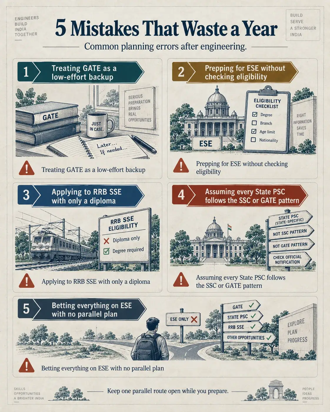 Five mistakes that can waste a year of government job preparation after engineering.