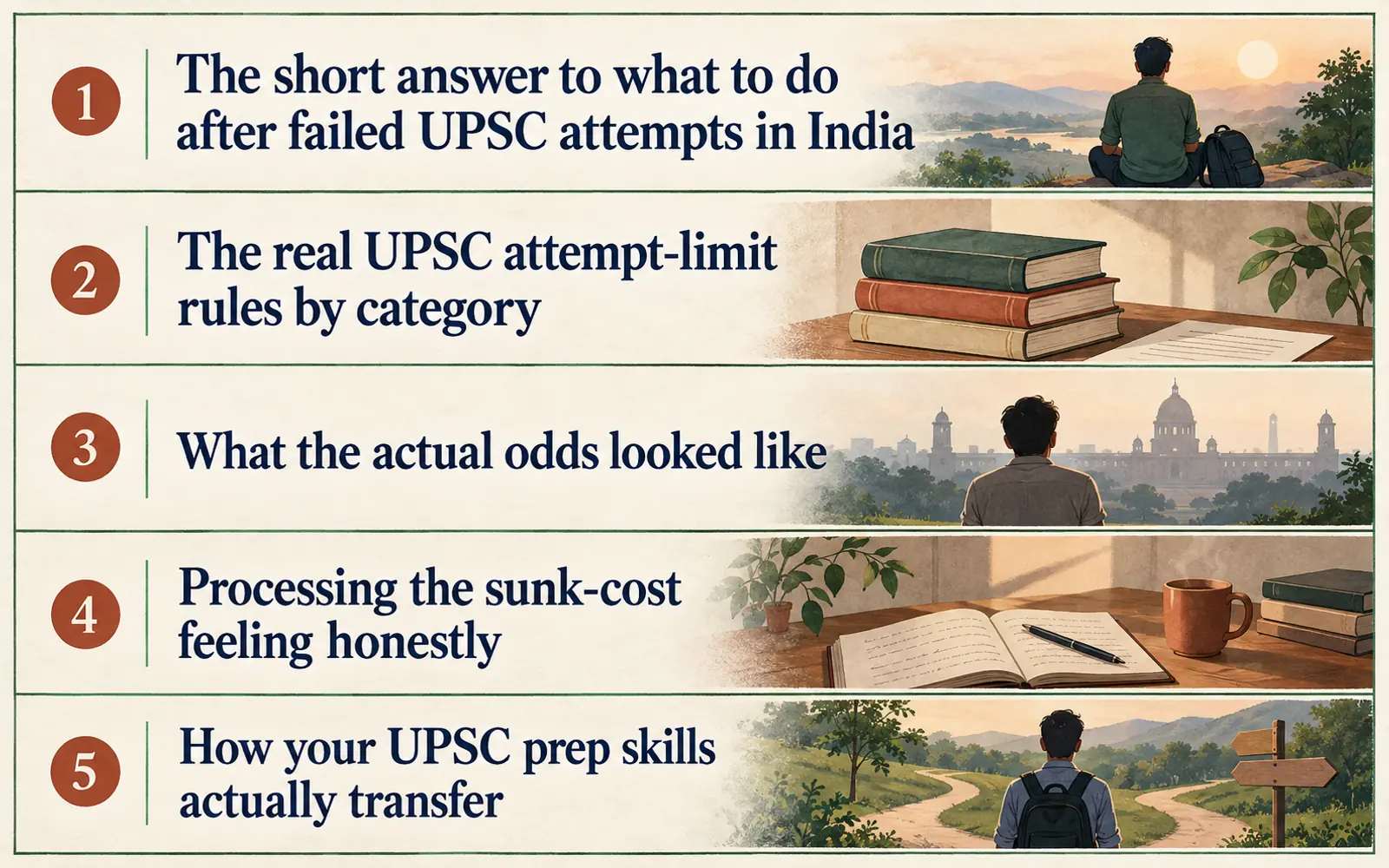 Summary card listing the attempt rules, exam odds, sunk-cost decision, and transferable UPSC preparation skills