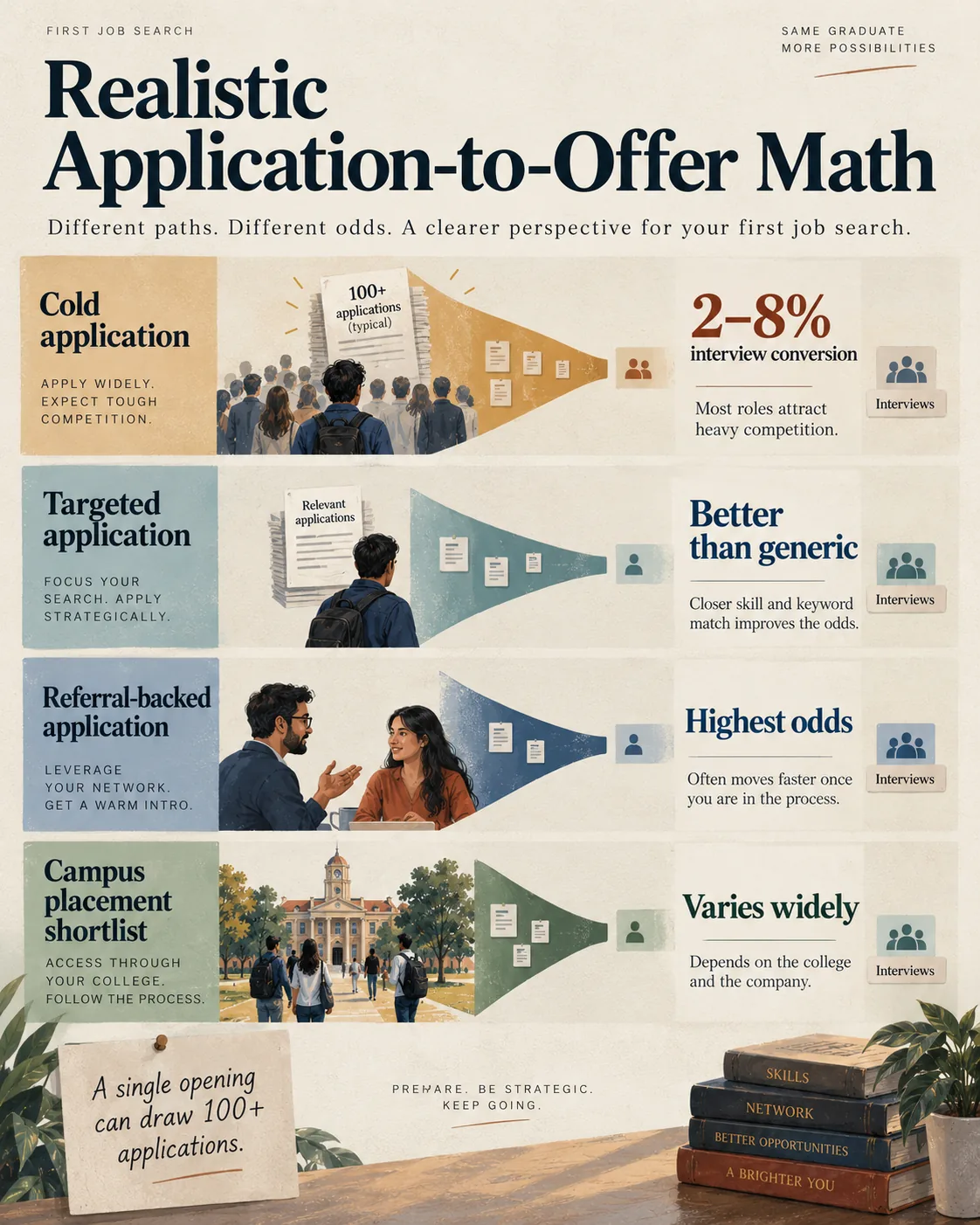 Application-to-interview conversion funnel for different first-job search channels
