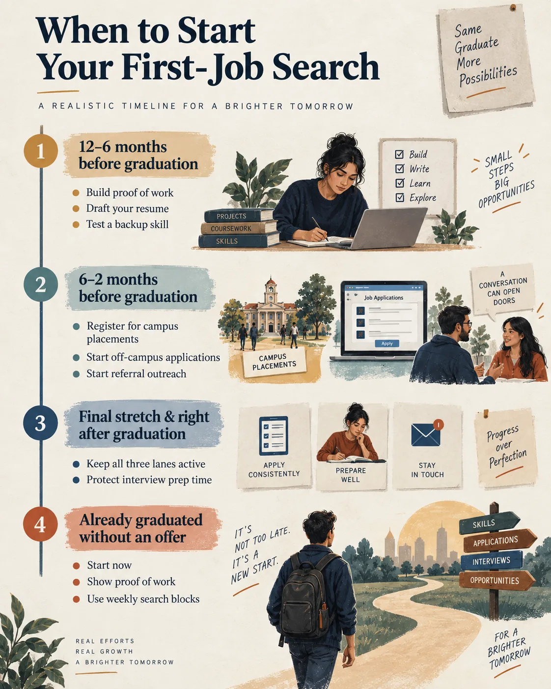 Timeline showing when Indian graduates can start each stage of a first-job search