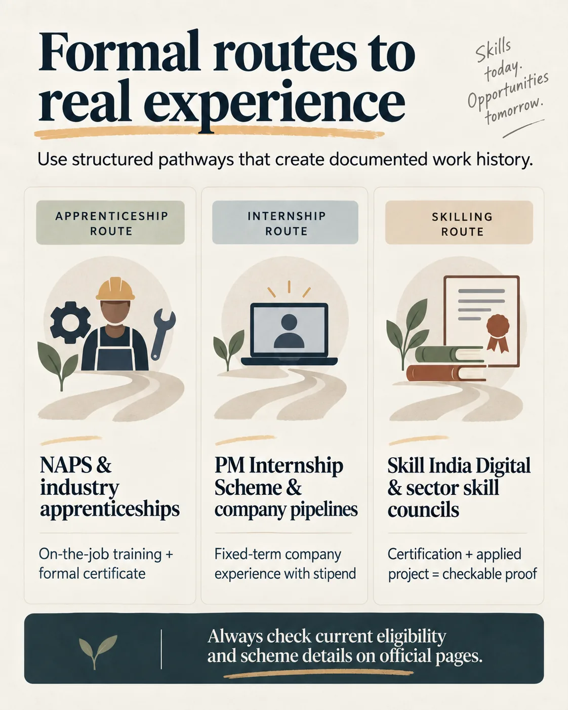 Comparison of apprenticeship internship and skilling routes to documented work experience