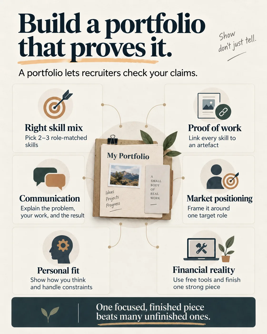 Six-part portfolio checklist for proving skills when you lack formal experience