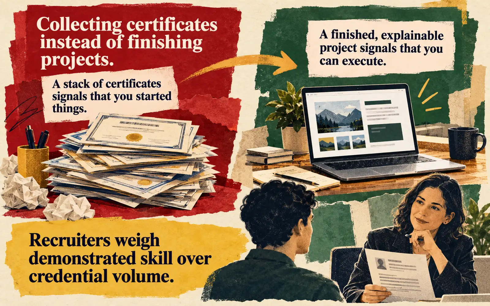 Certificates versus a finished explainable project as fresher differentiation