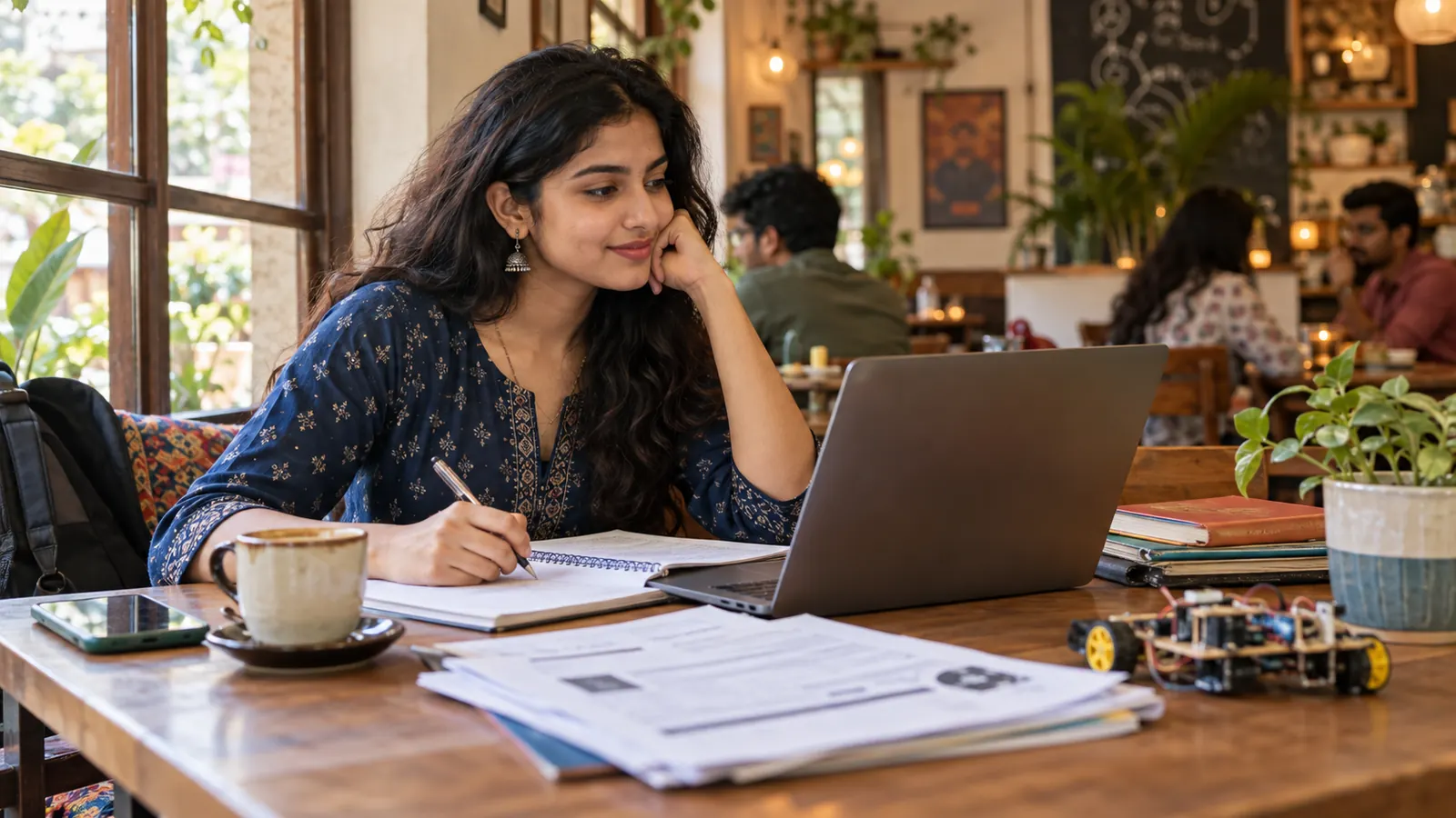 Fresher building a project and planning a career in an Indian cafe