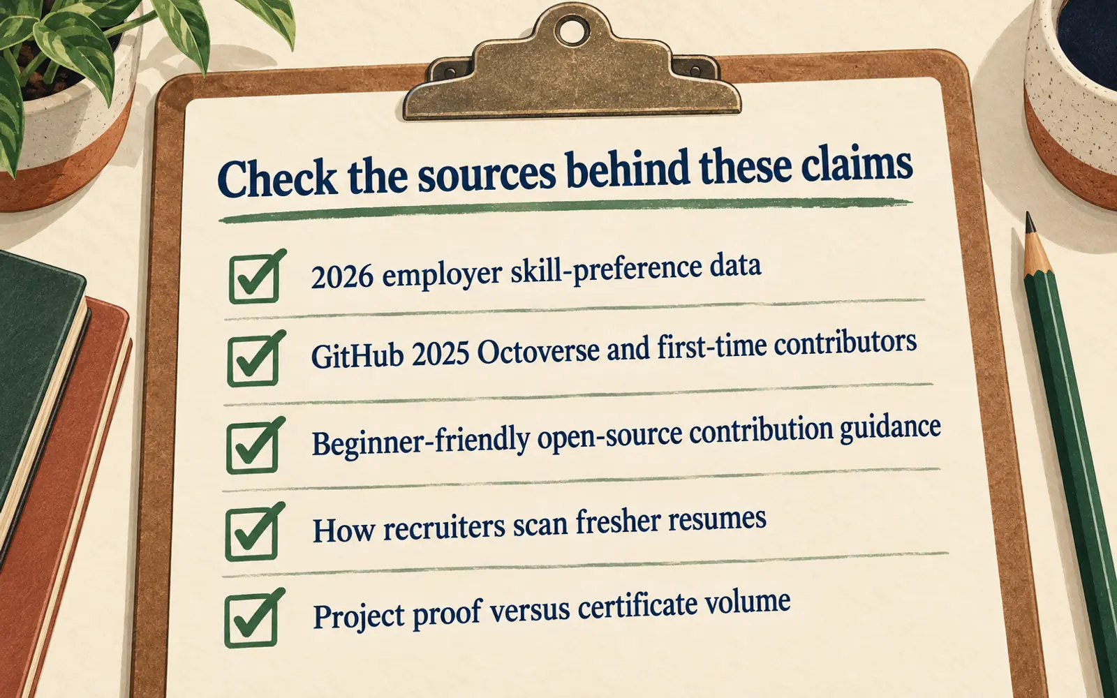 Checklist of sources for fresher skill, resume, open-source and project-proof claims