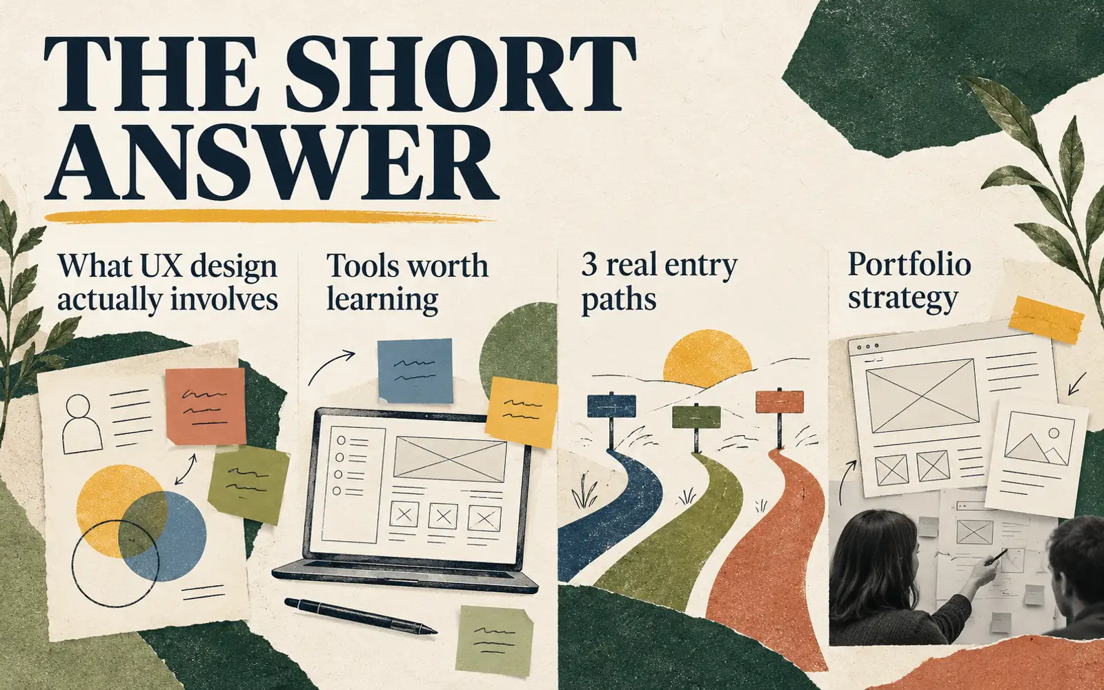 Summary card covering UX research, wireframing, tools, three entry paths, and portfolio strategy in India
