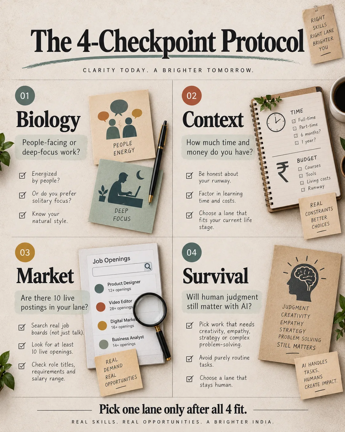 Four-checkpoint protocol for choosing a practical high-income skill lane in India.