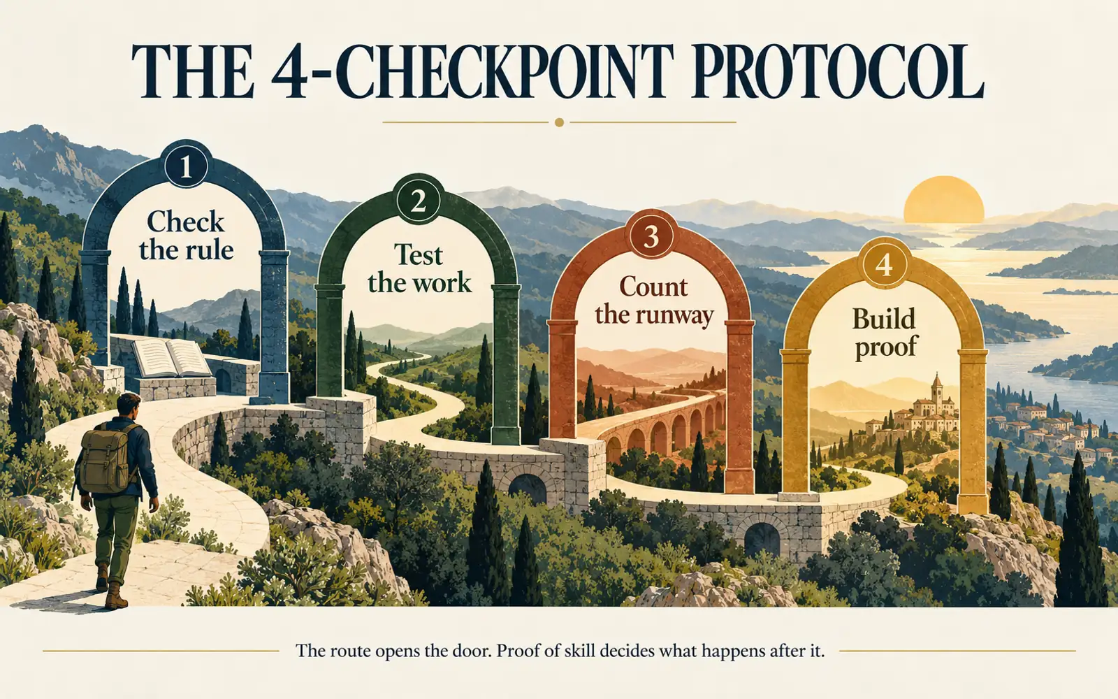 Four-checkpoint protocol for testing a career route after Class 10: check the rule, test the work, count the runway and build proof.