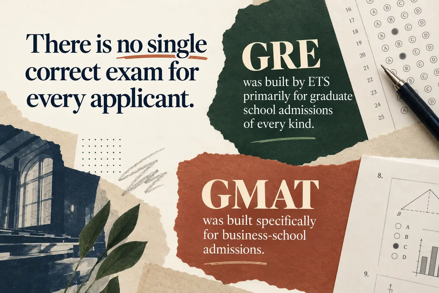 GRE and GMAT short answer comparison explaining that the correct exam depends on the degree type