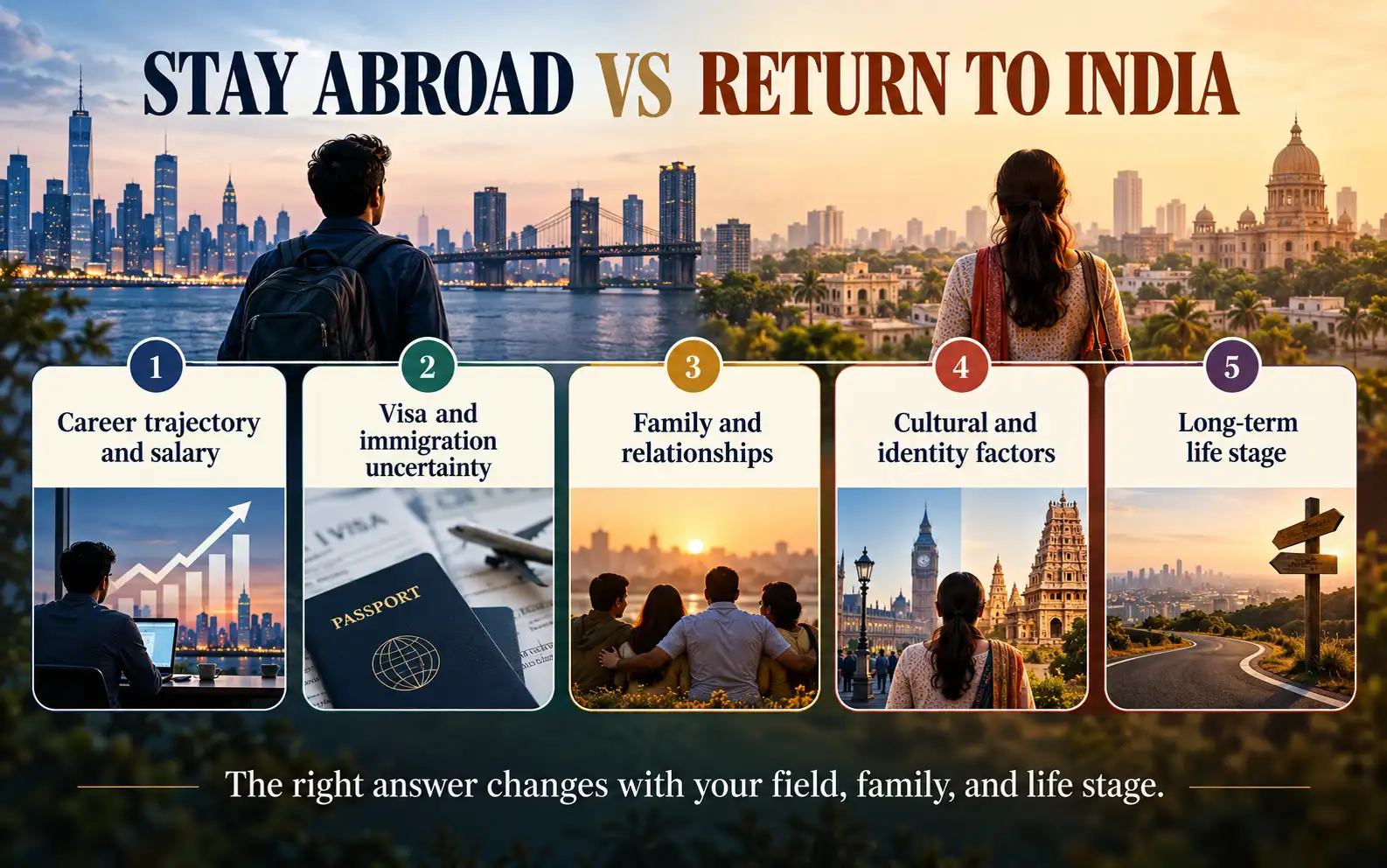 Summary of the five factors in the decision to stay abroad or return to India after studies