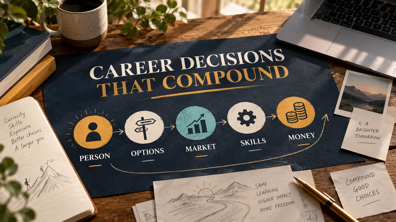Career planning materials arranged on a table for a practical next-step decision