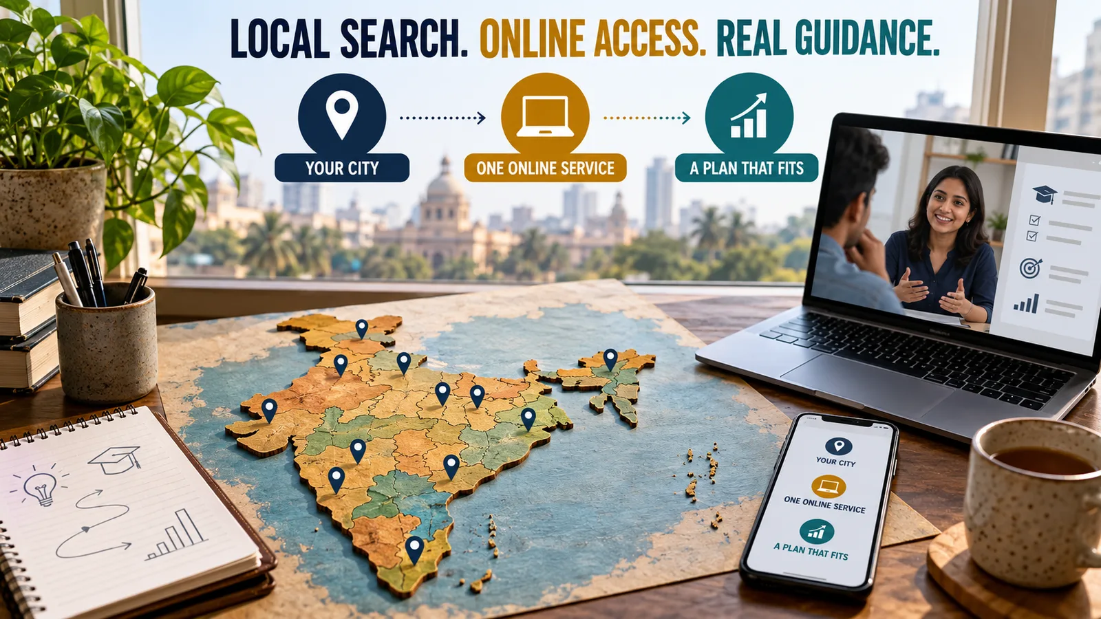 A local search and online guidance visual showing city access to one online service