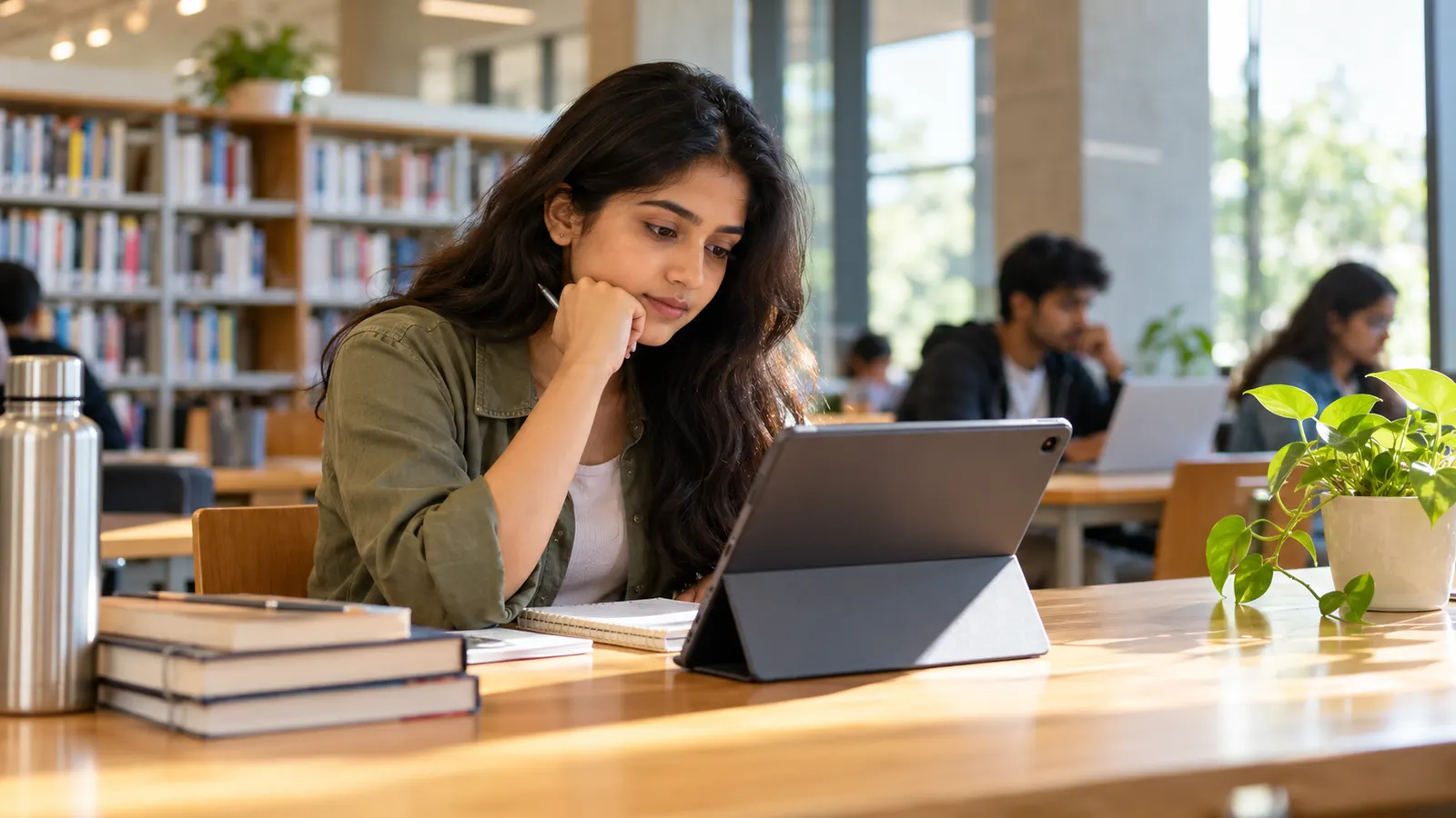 A student taking an online career assessment on a tablet