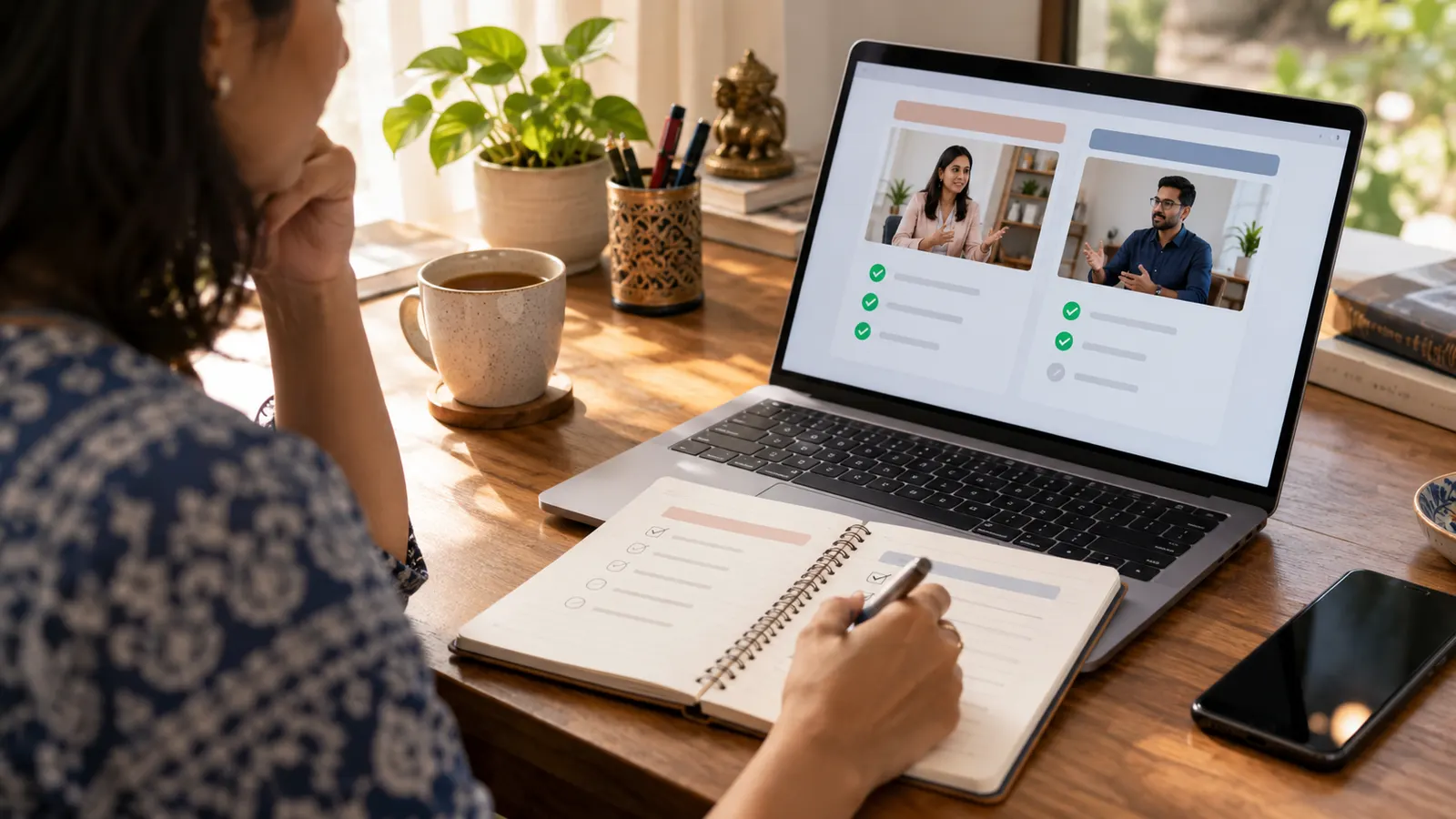 A four-point checklist beside a laptop for judging a career guidance provider