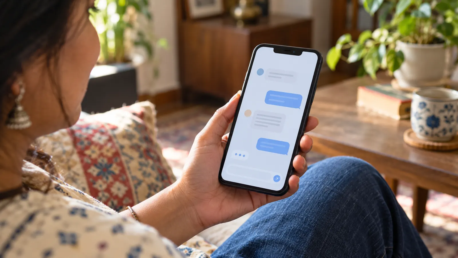 A WhatsApp chat with a career counsellor on a phone