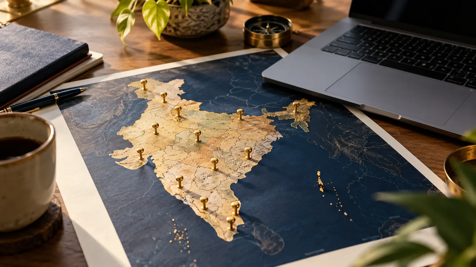 A map of India with city pins linked to one online service