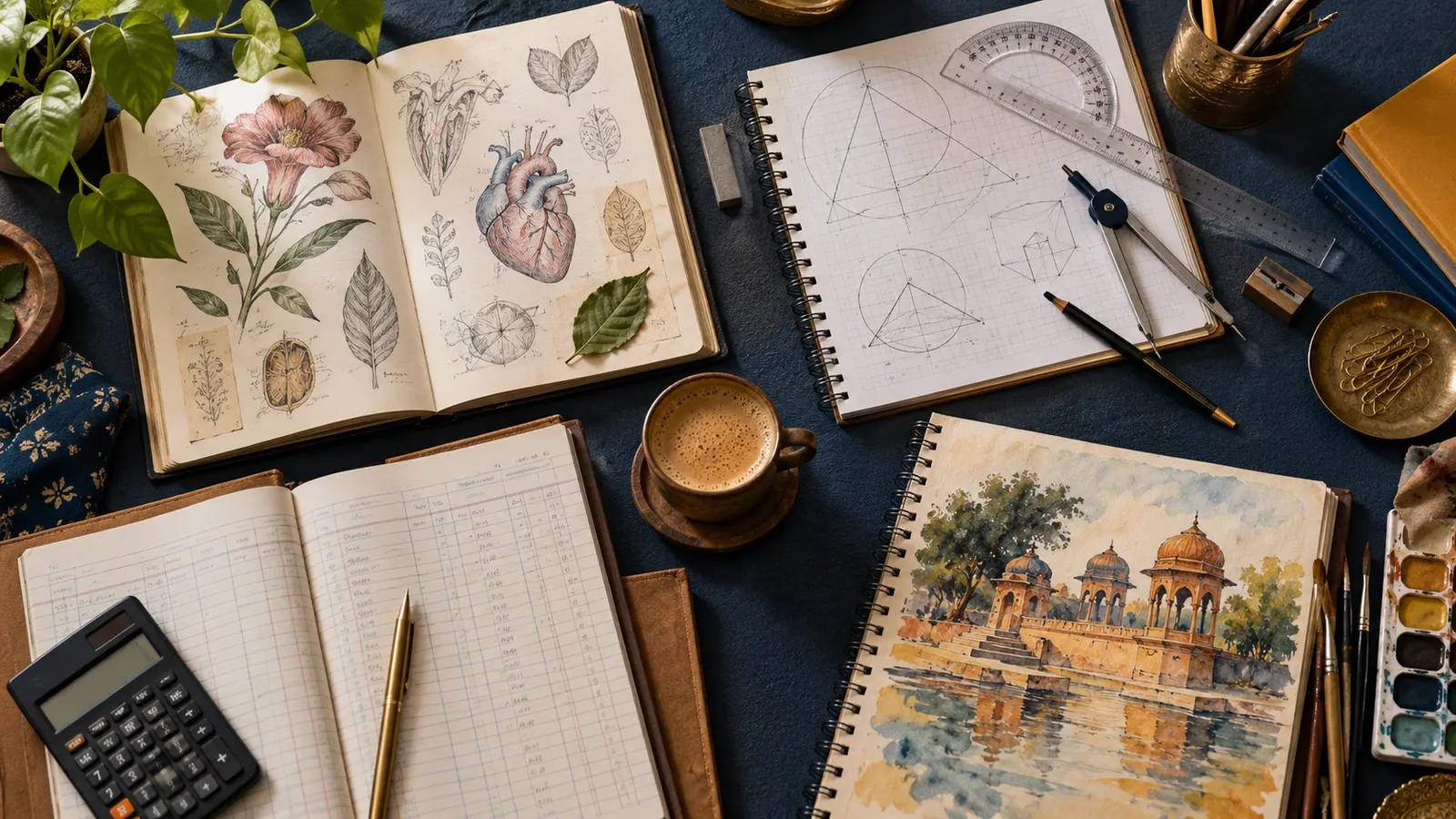 Four study streams shown side by side: biology, maths, commerce and arts